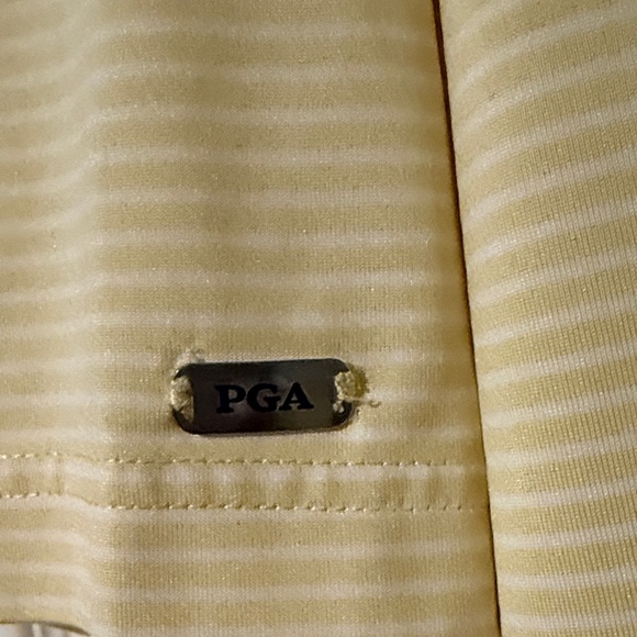 PGA Authentic Men's Yellow and White Striped Golf Polo Shirt - Picture 3 of 4